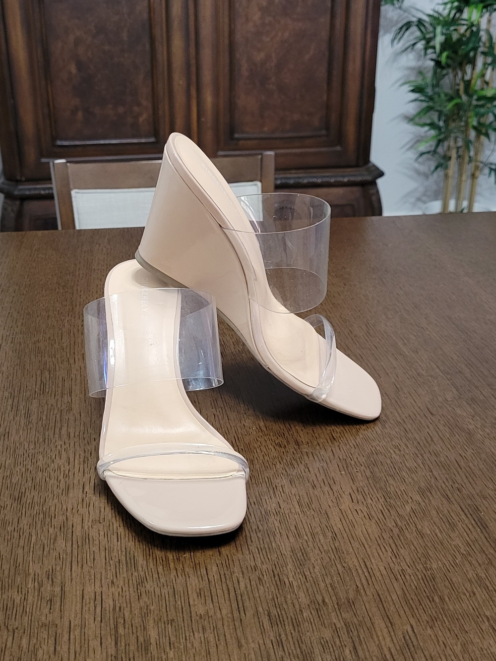 Sincerely Jules Nude Wedge Sandals with Clear Straps 8.5